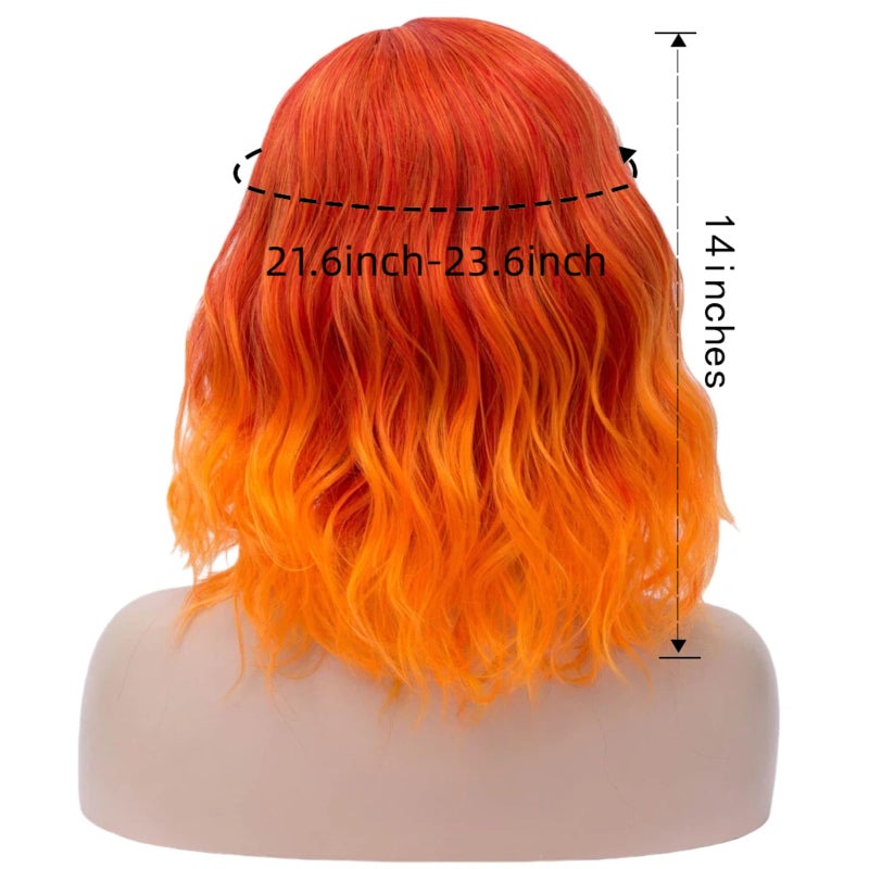 Cying Lin Short Bob Wavy Curly Wig Ombre Orange Wig For Women Fire Wigs Cosplay Halloween Wigs Heat Resistant Bob Party Wig Include Wig Cap (Orange) - Image 4
